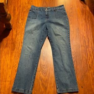 Faded straight leg jeans w/double button top